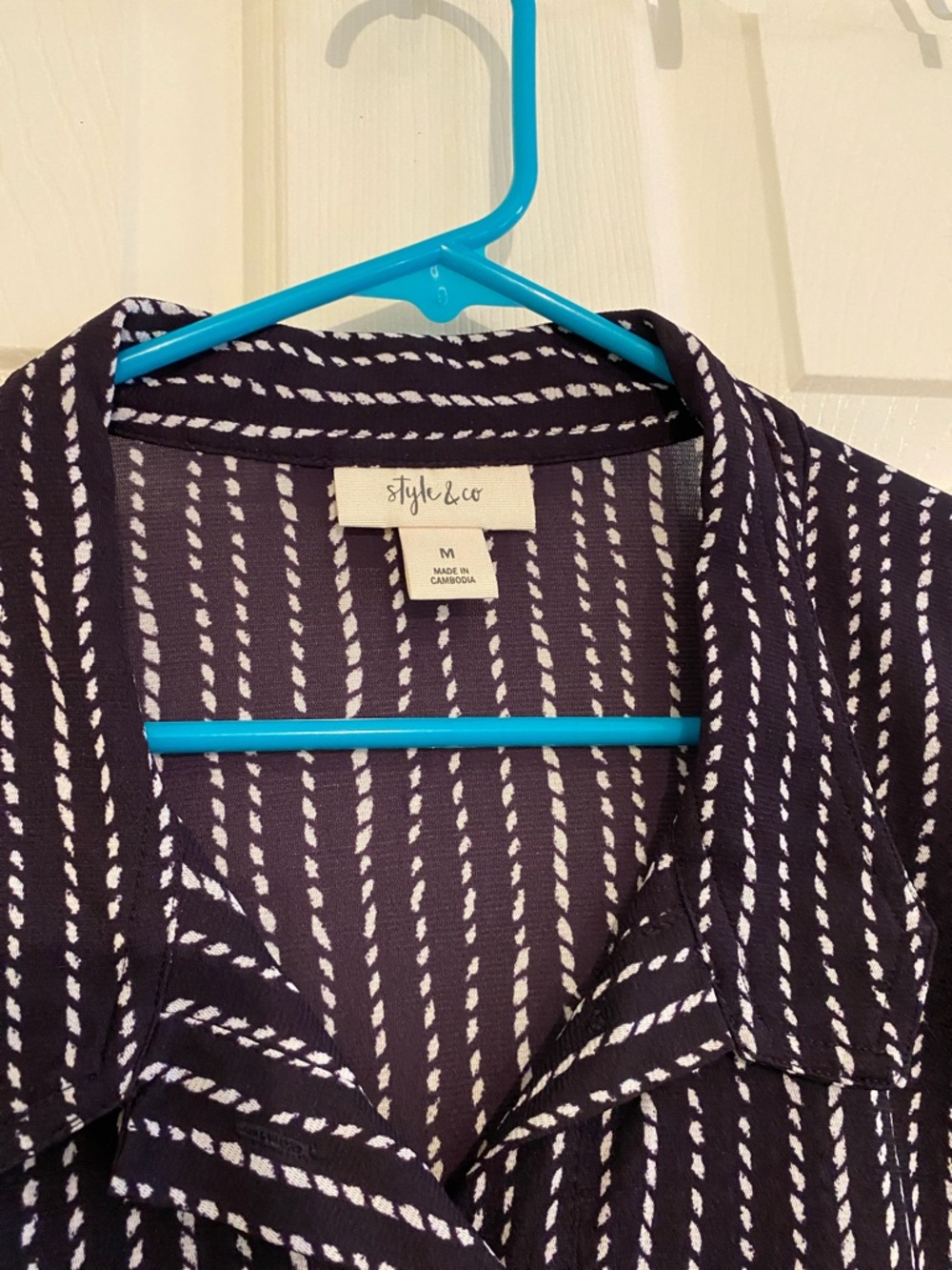 Style & Co. Navy and White Striped Button Tunic - Picture 2 of 4